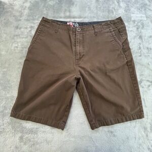 Volcom Mens Chino Walk Shorts Brown Cotton Twill Size 36 Skate Surf Casual